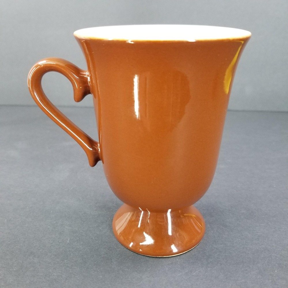 Vintage Style Brown Footed Irish Coffee Mug Flared‎ Pedestal Cup Cream Interior